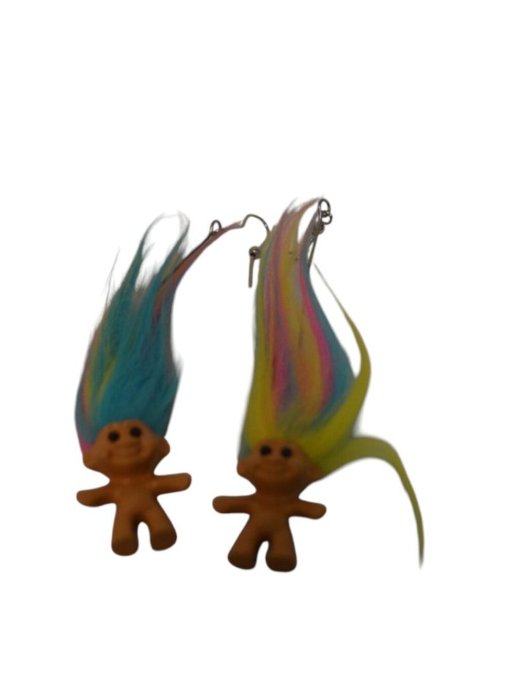 Vintage Troll Doll Dangle Earrings Rainbow Hair Retro Novelty Statement Pair